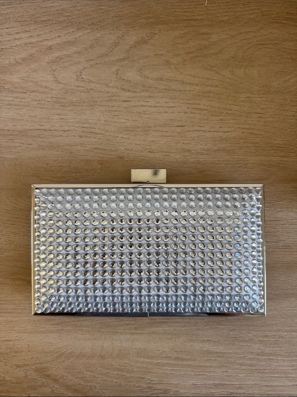 Aqua Silver Rhinestone Box Clutch